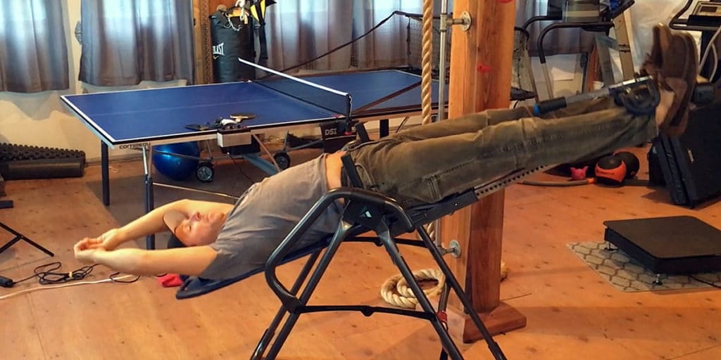 Asprey on an inversion table.