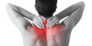 Area on upper back with muscle tension.